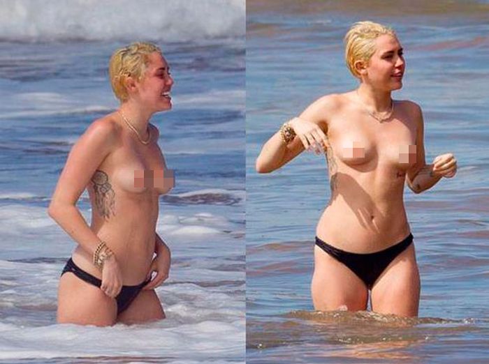Miley Cyrus Goes Swimming Topless With Patrick Schwarzenegger (6 pics)