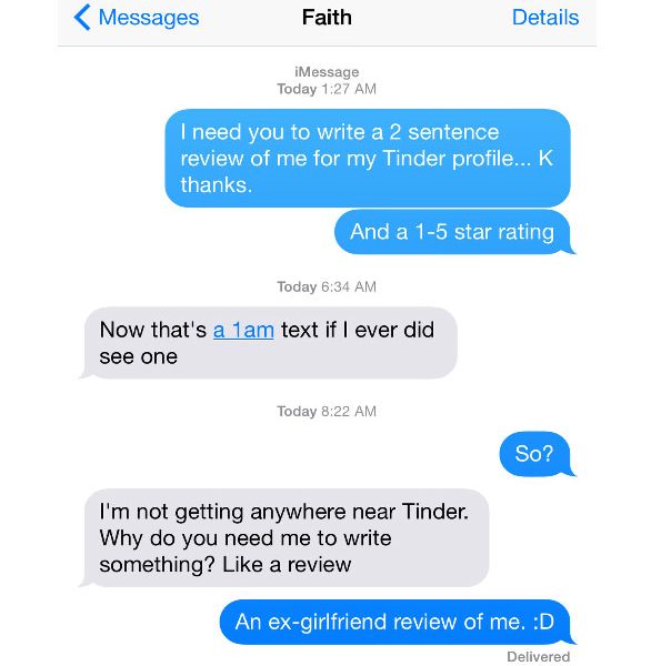 Guy Gets Ex-Girlfriends To Write Tinder Reviews For Him (5 pics)