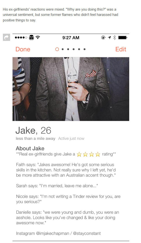 Guy Gets Ex-Girlfriends To Write Tinder Reviews For Him (5 pics)