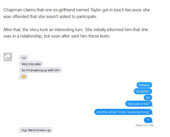 Guy Gets Ex-Girlfriends To Write Tinder Reviews For Him (5 pics)