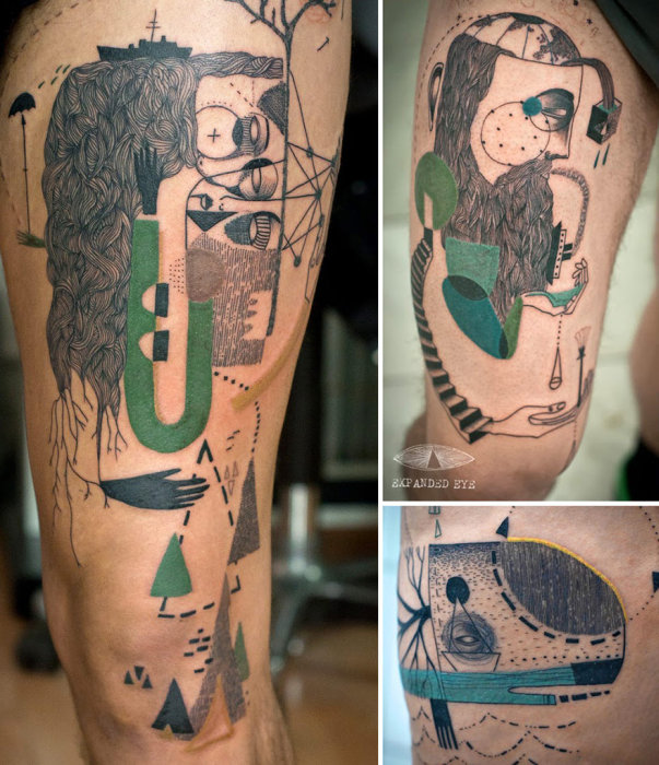 Duo Creates Unique Cubist Tattoos From Clients’ Stories (20 pics)