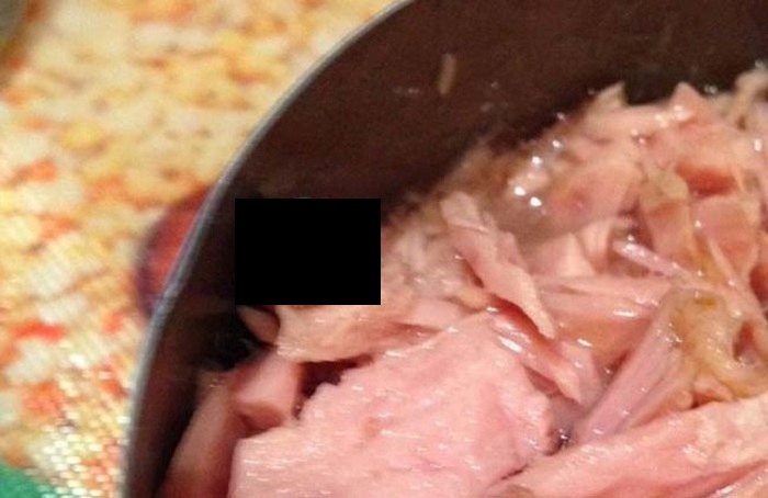 Woman Finds Something Very Disturbing In Her Can Of Tuna (3 pics)