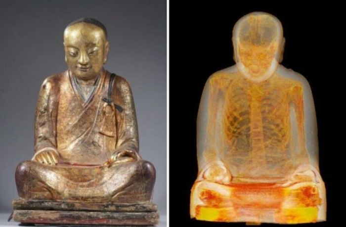 It Turns Out There's A Mummy Hidden In This 12th Century Buddha Statue (4 pics)