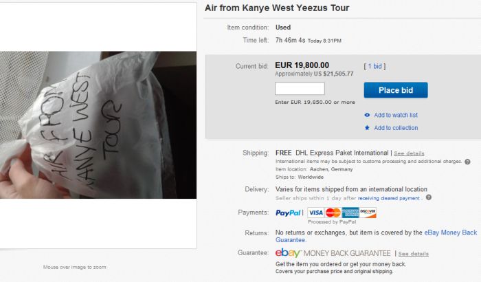 A Bag Of Air From Kanye West's Yeezus Tour Sold For Big Money (5 pics)