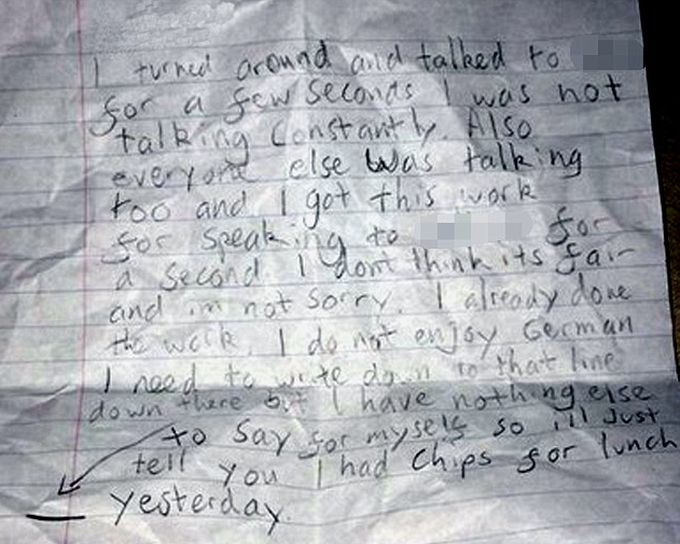 Boy Writes Hilarious Apology Note To Teacher Because He Talked In Class (2 pics)