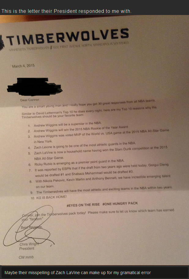 Every NBA Team Got A Letter From This Little Kid But Only One Responded (7 pics)