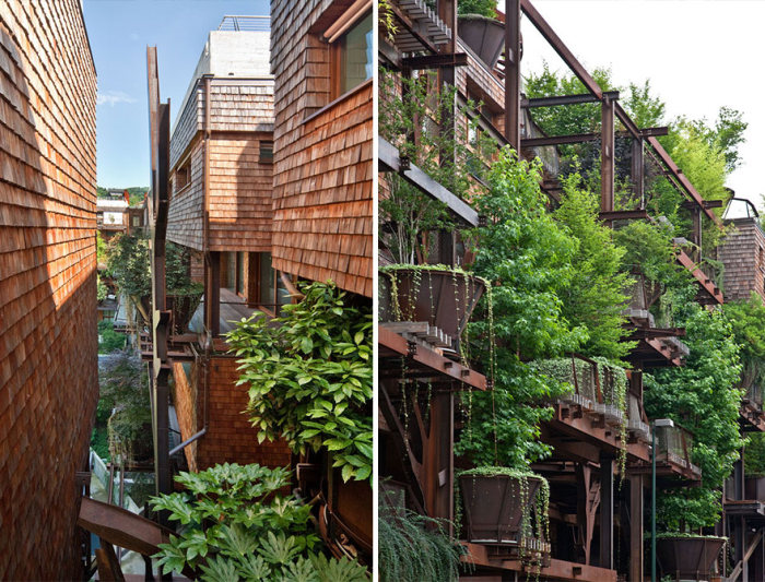 Inner City Treehouse Uses 150 Trees To Protect Residents From Noise (12 pics)