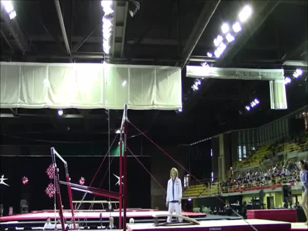 Coach Catches A Falling Gymnast Twice