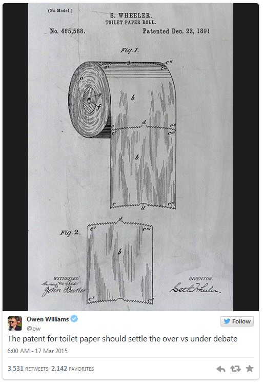 124 Year Old Patent Ends The Over Or Under Toilet Paper Debate (4 pics)