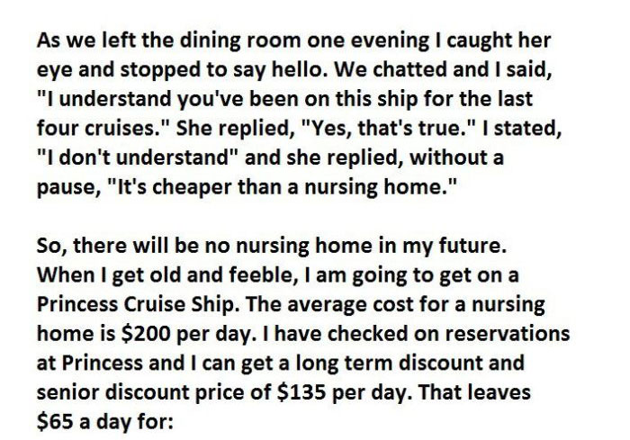 Old Woman Has The Perfect Answer As To Why She's Alone On A Cruise (4 pics)