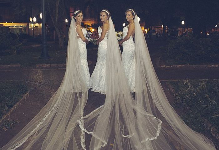 Identical Triplets Get Married On The Same Day At The Same Time (6 pics)