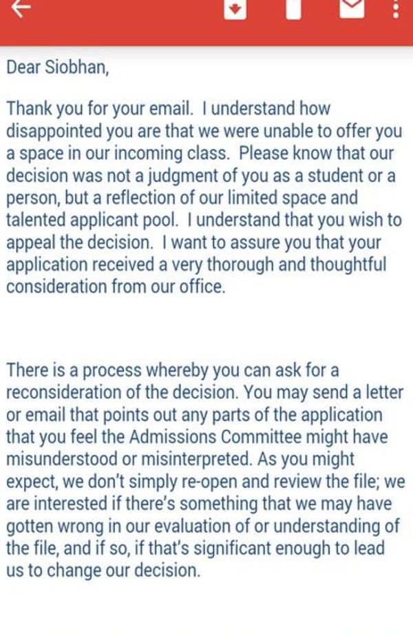 Student Siobhan O’Dell Sends A Rejection Letter To Duke University (3 pics)