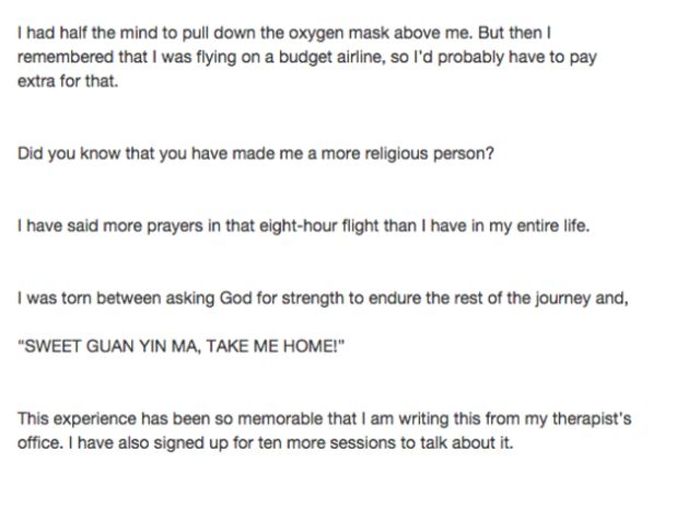 This Asian Woman's Letter To The Passenger From Hell Is Hilarious (8 pics)