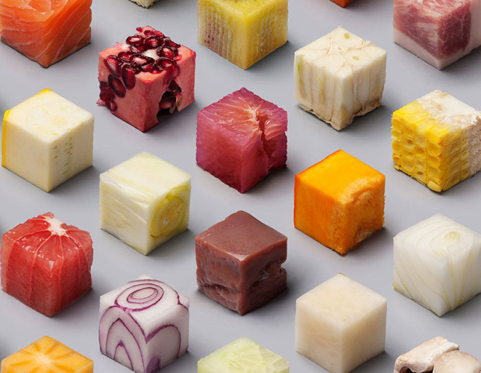 Artists Cut Raw Food Into 98 Perfectly Sized Cubes (6 pics)