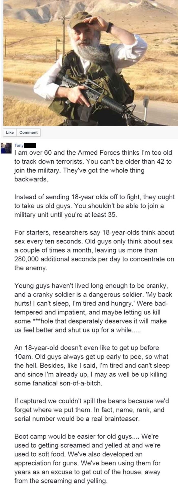 Senior Citizen On Why Old People Should Be Allowed To Join The Army (2 pics)