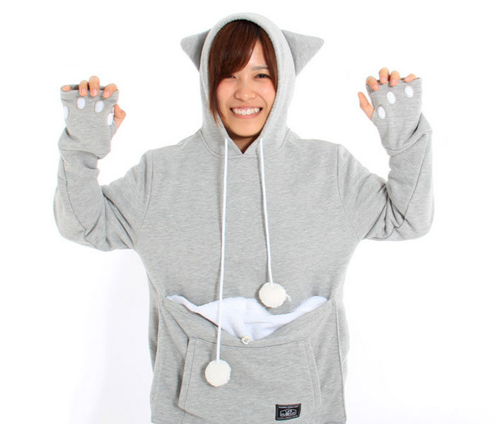 This Cat Hoodie Has A Kangaroo Pouch So You Can Take Your Pet Everywhere (12 pics)