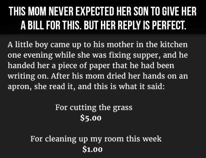 Mom Has The Perfect Response When Son Sends Her A Bill (2 pics)