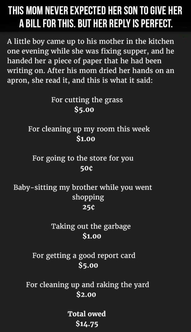 Mom Has The Perfect Response When Son Sends Her A Bill (2 pics)