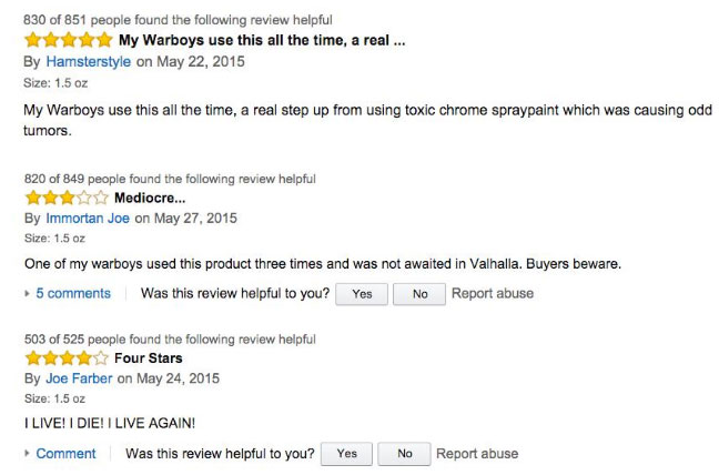 Mad Max Fans Have Hijacked The Silver Cake Spray Reviews On Amazon (5 pics)