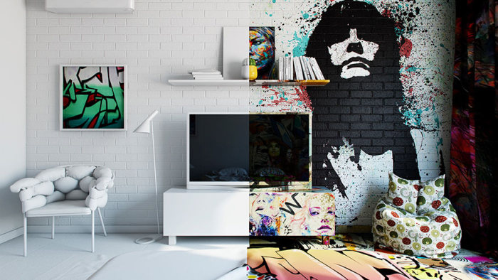Designer Creates Half White, Half Griffiti Filled Hotel Room (6 pics)