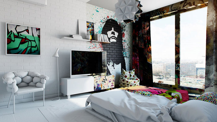 Designer Creates Half White, Half Griffiti Filled Hotel Room (6 pics)