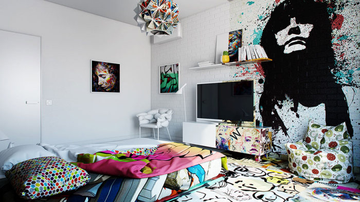 Designer Creates Half White, Half Griffiti Filled Hotel Room (6 pics)