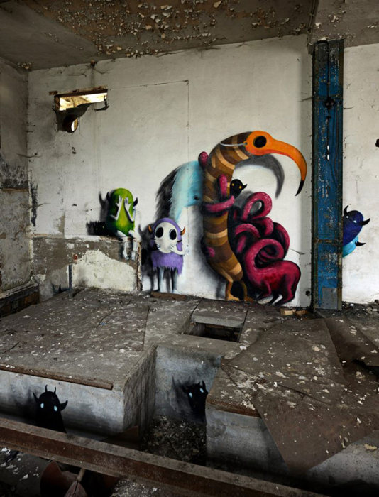An Artist In Berlin Is Painting Monster Murals Inside Abandoned Buildings (19 pics)