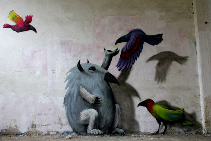 An Artist In Berlin Is Painting Monster Murals Inside Abandoned Buildings (19 pics)
