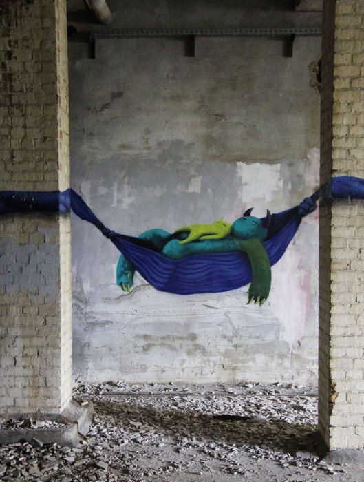 An Artist In Berlin Is Painting Monster Murals Inside Abandoned Buildings (19 pics)