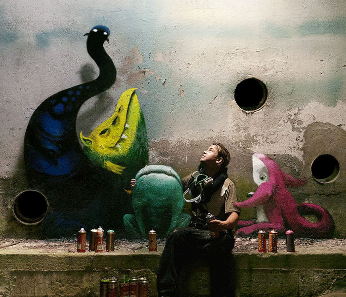 An Artist In Berlin Is Painting Monster Murals Inside Abandoned Buildings (19 pics)
