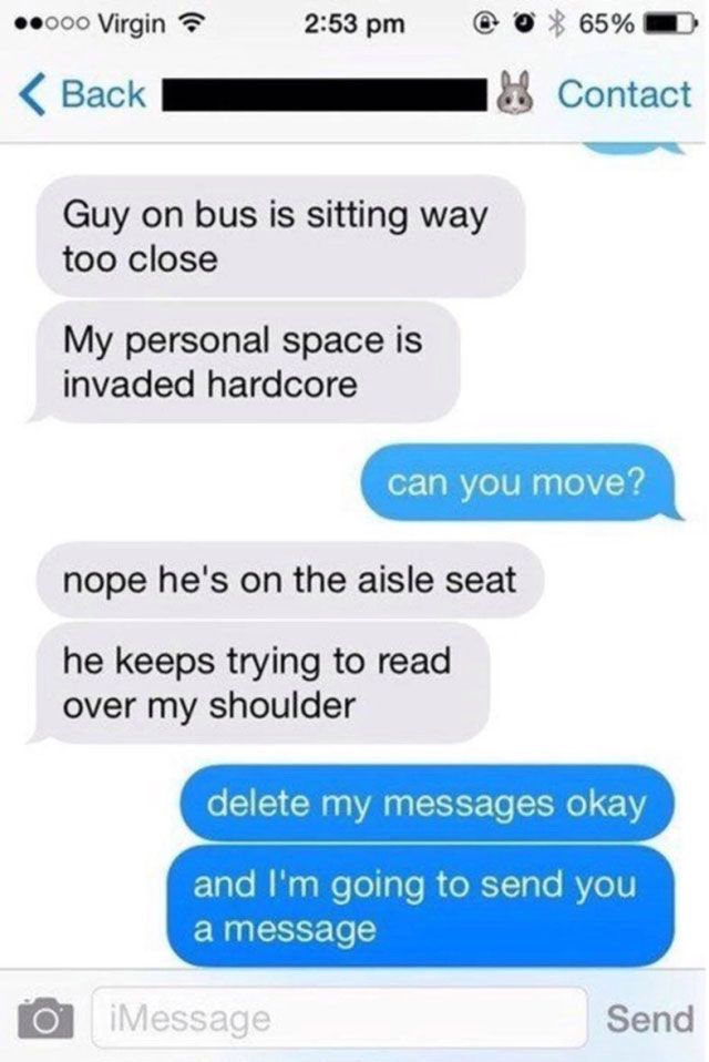 Creepy Guy On The Bus Reading Someone Else's Texts Gets Trolled Big Time (5 pics)