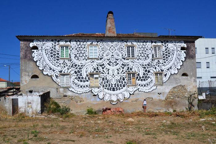 Artist Uses Lace To Create Street Art Masterpieces (24 pics)