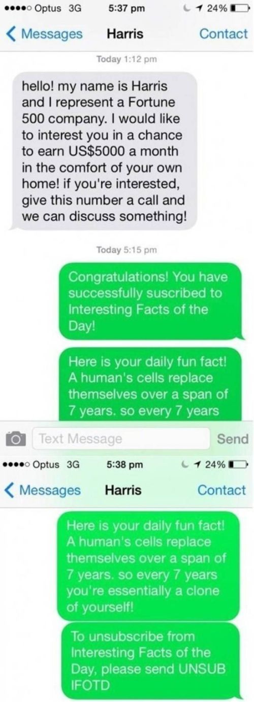 Genius Troll Gives Text Spammer A Taste Of His Own Medicine (4 pics)