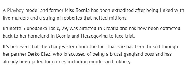 Playboy Model Sent Back To Bosnia After Being Linked To Murders And Robberies (7 pics)