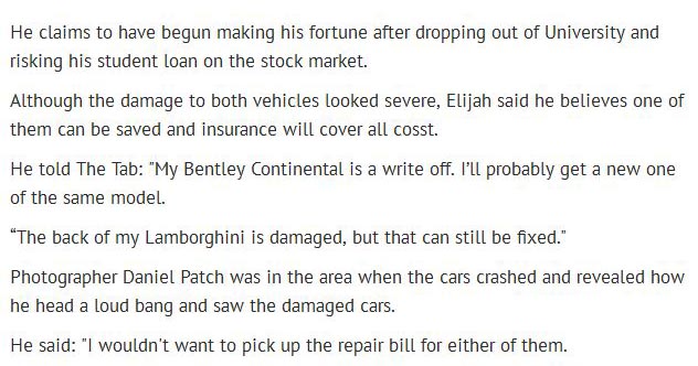 Stock Trader Laughs As His Lamborghini And Bentley Crash In The Same Night (6 pics)