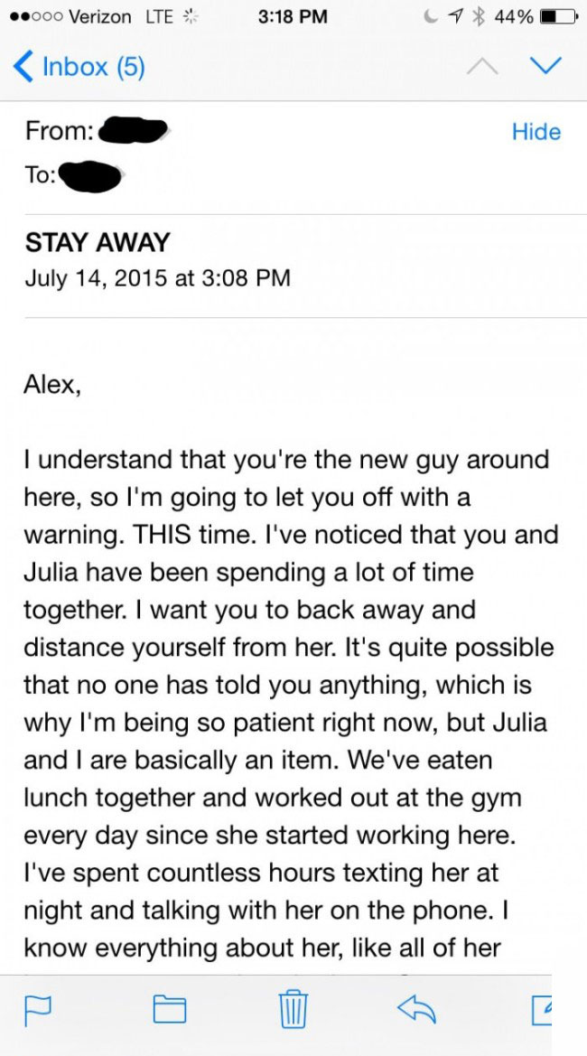 This Guy Got The Creepiest E-Mail Ever From His Co-Worker (2 pics)