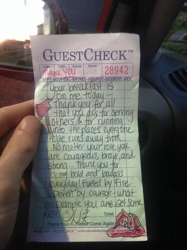 Tired Firefighters Get A Heartwarming Gift From A Kind Waitress