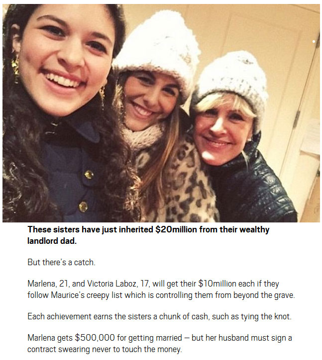 These Daughters Will Get A $20 Million Inheritance If They Follow Dad's List (2 pics)