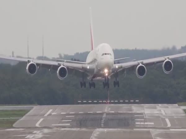 Airbus A380 Landing On A Windy Day
