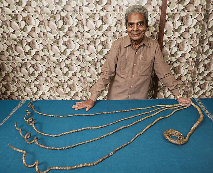 This Indian Man Has Been Growing His Fingernails Since 1952 (3 pics)