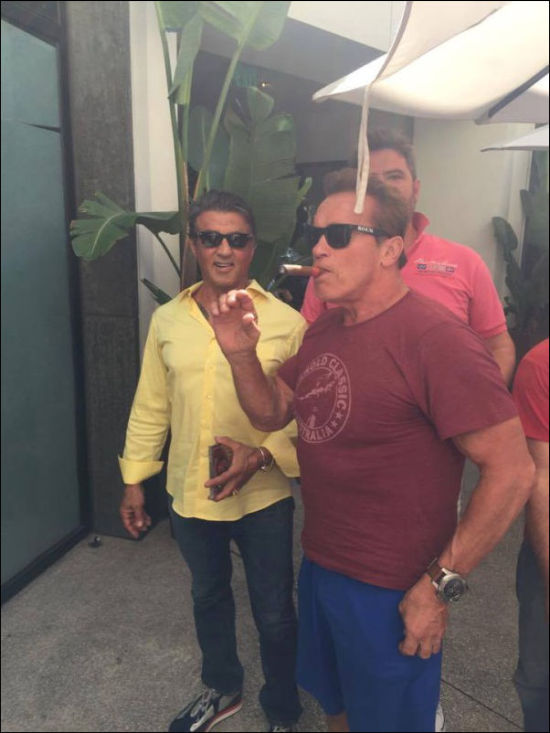 Sylvester Stallone And Fan Get Photobombed By Arnold Schwarzenegger (3 pics)