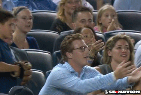 New York Yankees Fan Botches Three Attempts At Catching A Baseball (3 gifs)