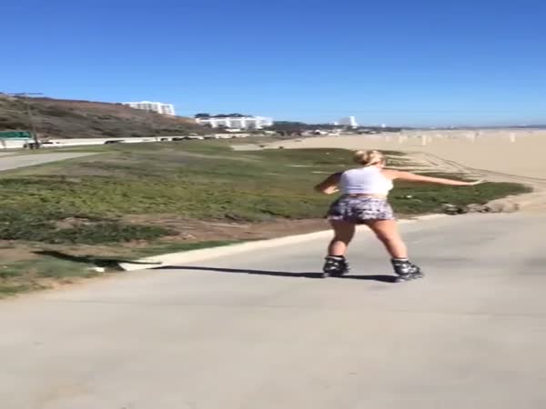 Girl Falling Down On Roller Skates