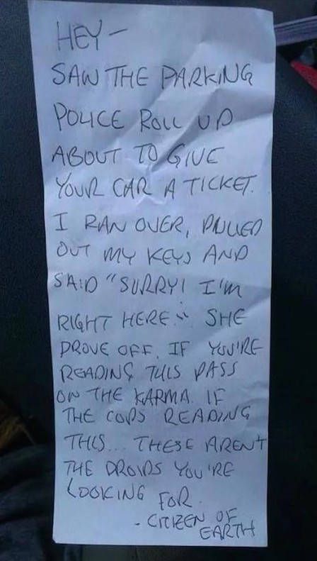 Driver Finds Awesome Note On Their Car (2 pics)