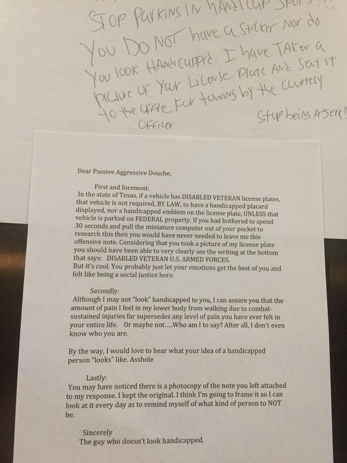 Army Vet Perfectly Responds To Passive Aggressive Note (2 pics)