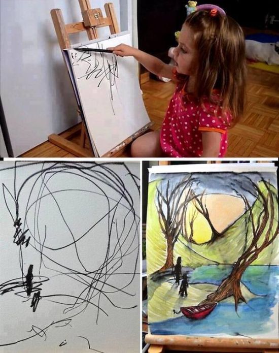 Mom Transforms 2 Year Old Daughter's Scribbles Into Art Masterpieces (5 pics)