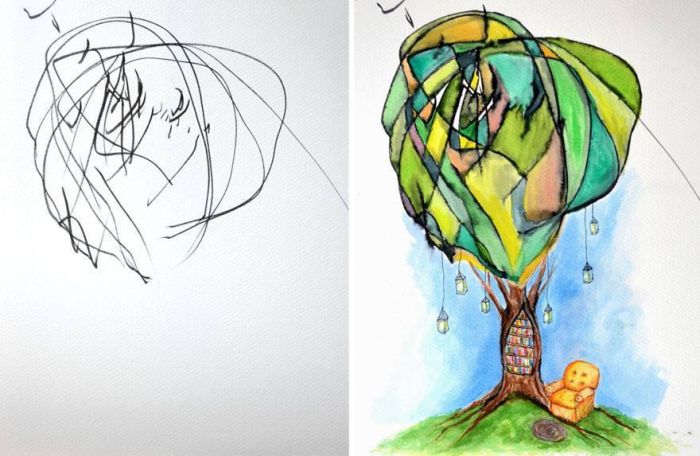 Mom Transforms 2 Year Old Daughter's Scribbles Into Art Masterpieces (5 pics)