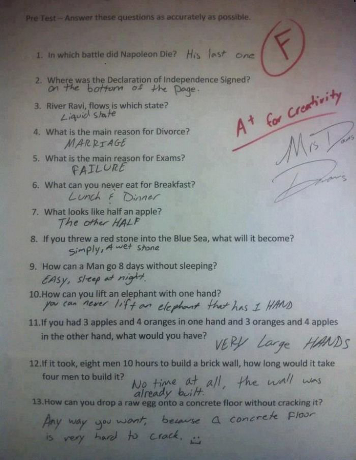 This Kid Failed The Test But Got Bonus Points For Creativity (1 pic)