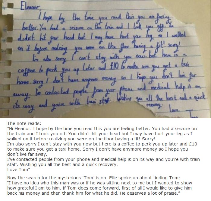 Man Leaves Heartwarming Note For Girl Who Had A Seizure On The Train (3 pics)