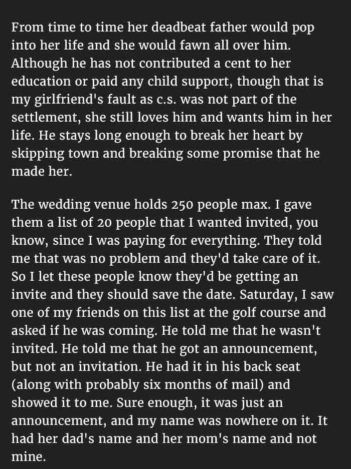 Step Dad Stops Funding His Step Daughter's Wedding For A Good Reason (6 pics)